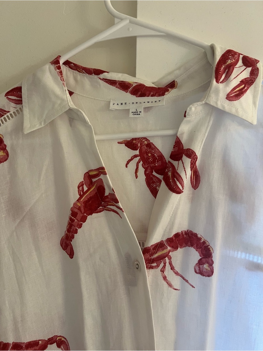 White Shirt with Red Lobster Print - Men
